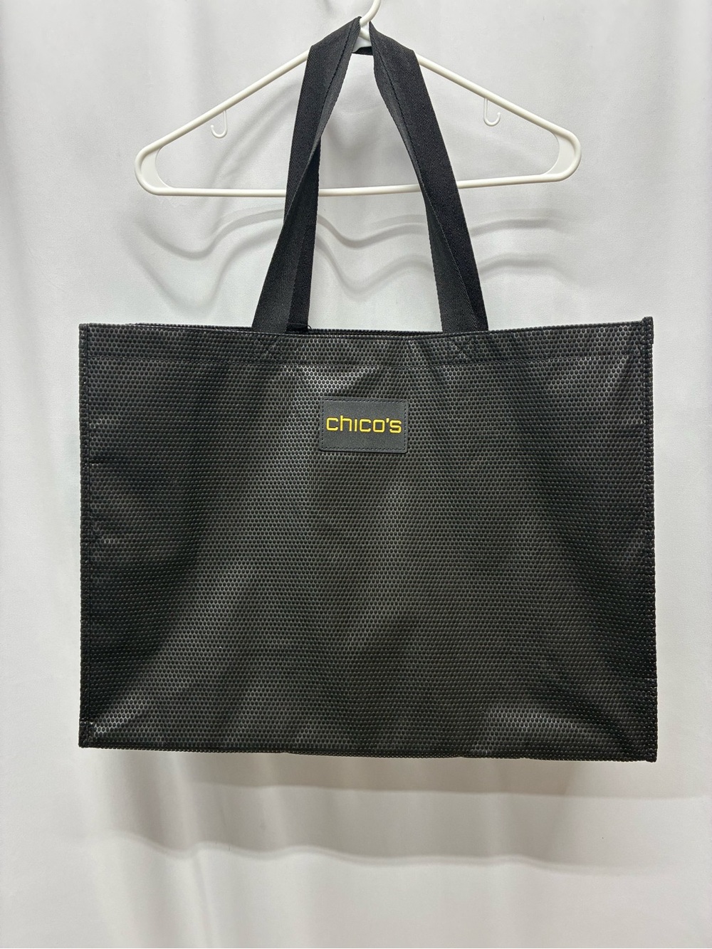 Chicos resuable tote grocery bag large black gold textured on the go weekend NWT